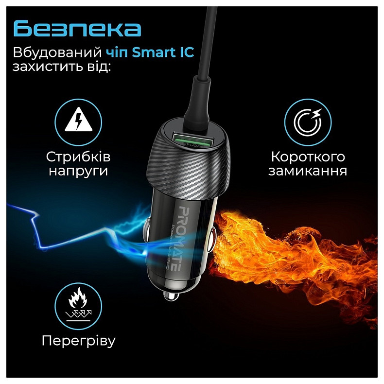 Автомобильное зарядное устройство Promate PowerDrive-33PDCi Black