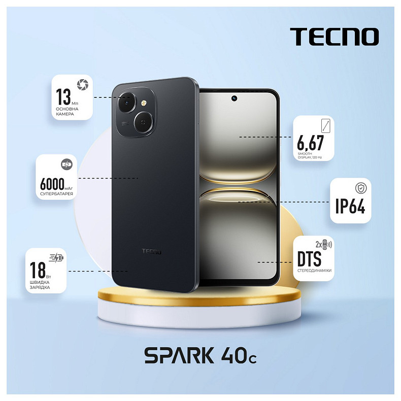 Смартфон TECNO Spark 40C (KM4k) 4/128GB Ink Black