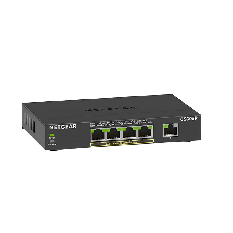 Комутатор NETGEAR GS305Pv2 4xGE PoE+ (63Вт), 1xGE, некерований