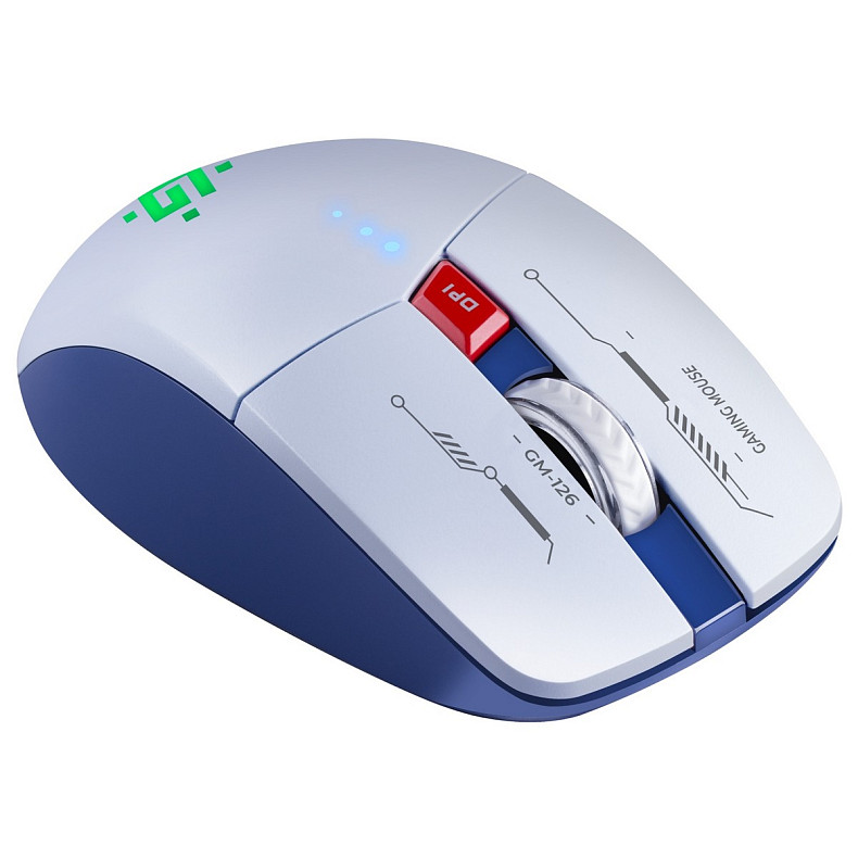 Мишка Defender Tisa GM-126, бездротова, ігрова, 1600 dpi., 7кн., 400 mAh, синьо-біла