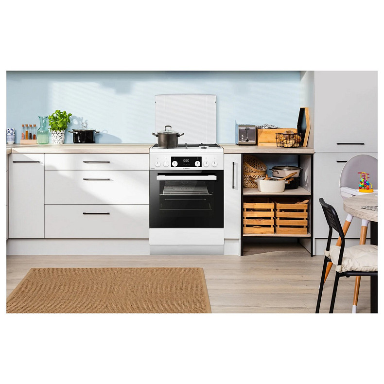 Плита Hansa комбінована, 77л, 60x60см, дисплей, конвекція, чавун, білий