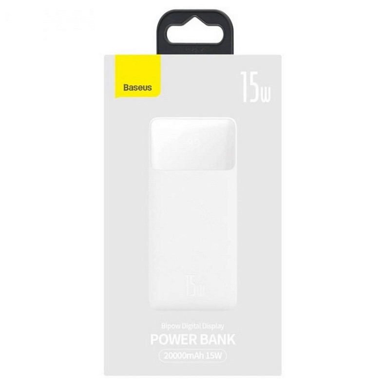 Универсальная мобильная батарея Baseus Bipow 20000mAh 15W 3A, MicroUSB, 2xUSB, 1xType-C In/Out White