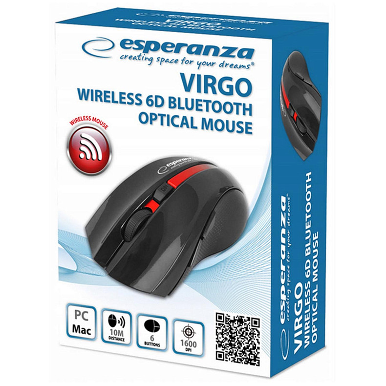 Мышь Esperanza Wireless Bluetooth Optical Mouse 6D Virgo Red EM129R 6D Virgo Red