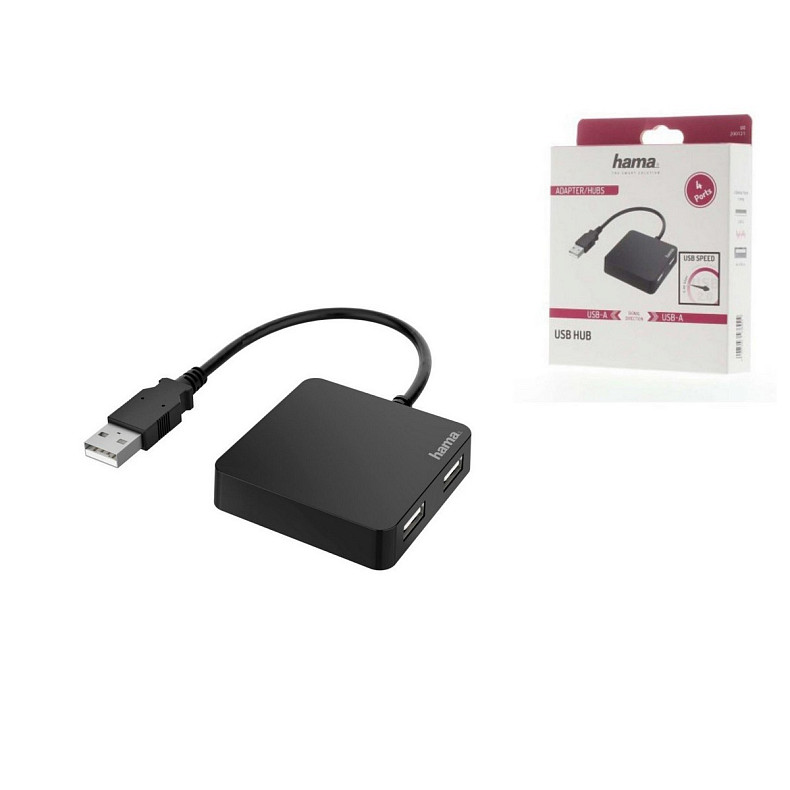 Хаб Hama USB-A > 4xUSB-A, 0.15м, черный