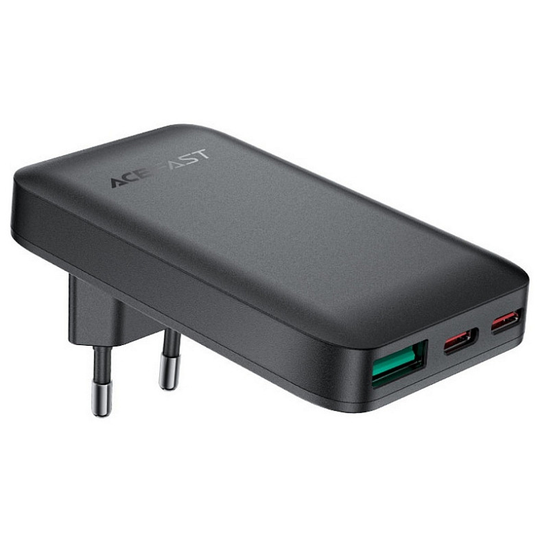 Зарядное устройство 3xUSB 65W (2xUSB-C+USB-A) Gan A100 Fast Charger Ultra thin black Acefast