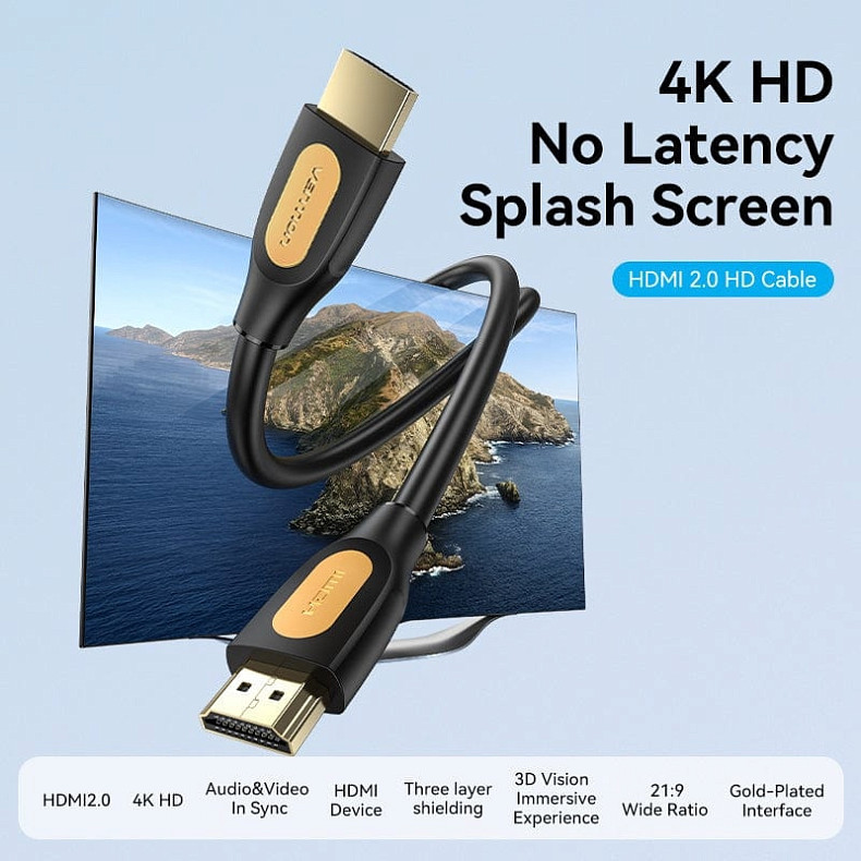 Кабель HDMI M - M, 5.0 м, V2.0, 4K 60Гц, PVC type, чорний, Vention