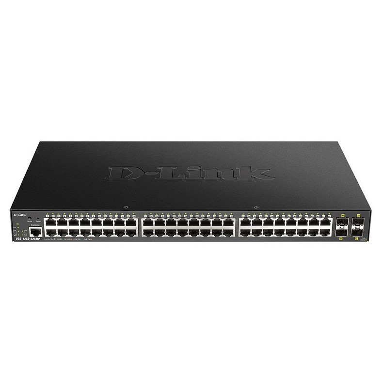 Коммутатор D-Link DGS-1250-52XMP 48xGE PoE, 4xSFP+, 370W, Smart