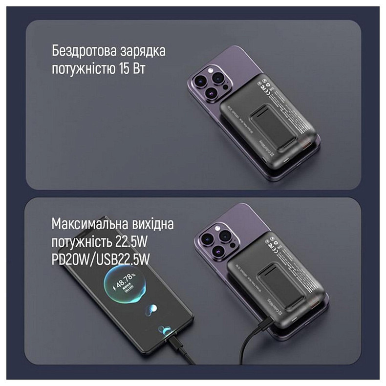 Универсальная мобильная батарея ColorWay 15W MagSafe 10000mAh Black (CW-PB100LPA3BK-WPDD)