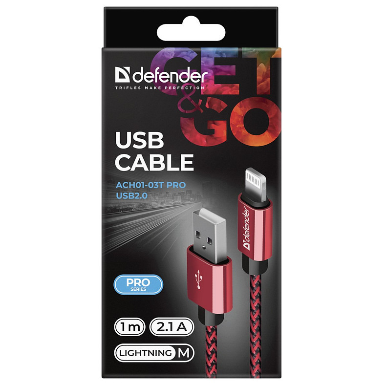 Кабель USB AM-Lightning M, 1.0 м, червоний, 01-03T PRO Defender