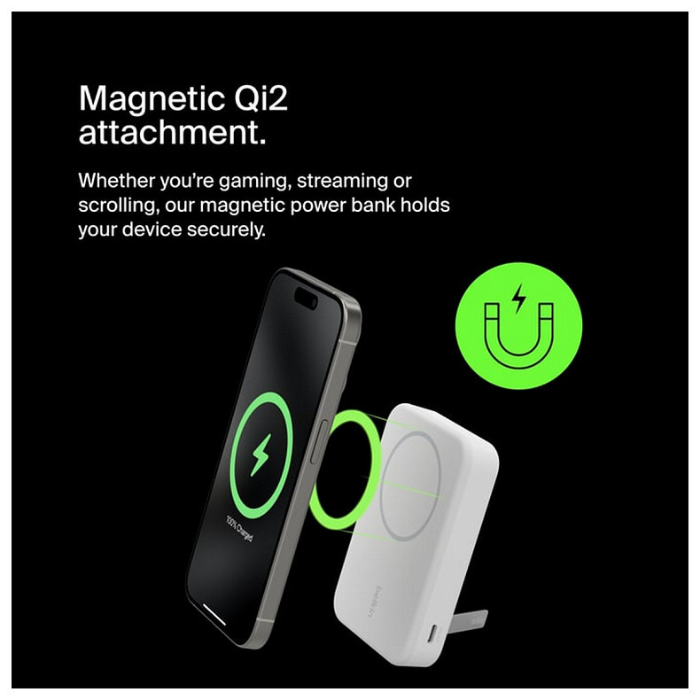 Аккумулятор портативный литий-ионный Power Bank Belkin 8000мА·ч, 15Вт, MagSafe Qi2, белый