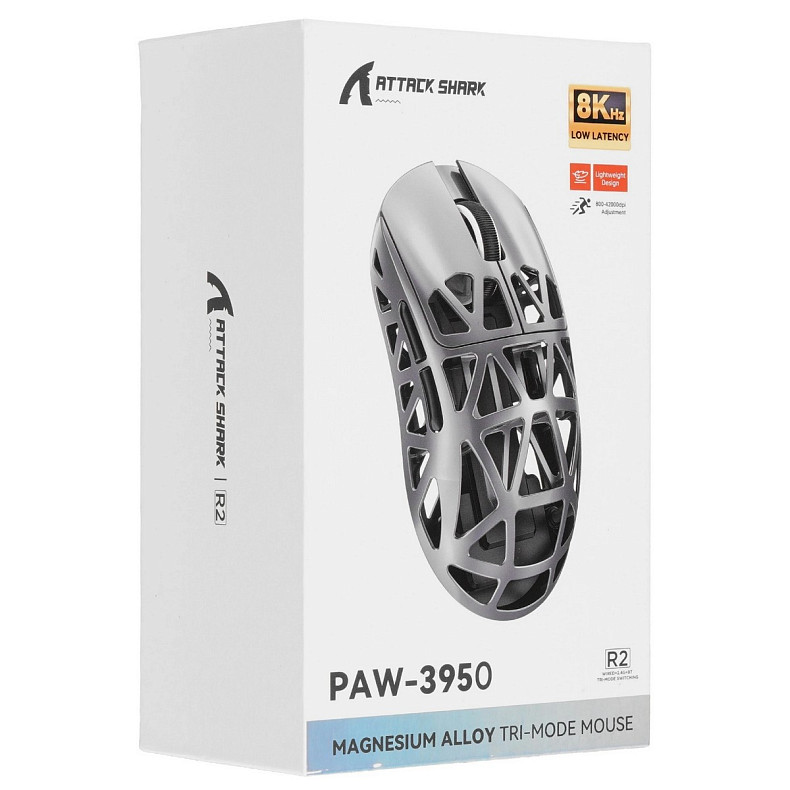 Мишка Attack Shark R2, Wireless/Bluetooth, 42000dpi, (PAW3950), 6кн., Black
