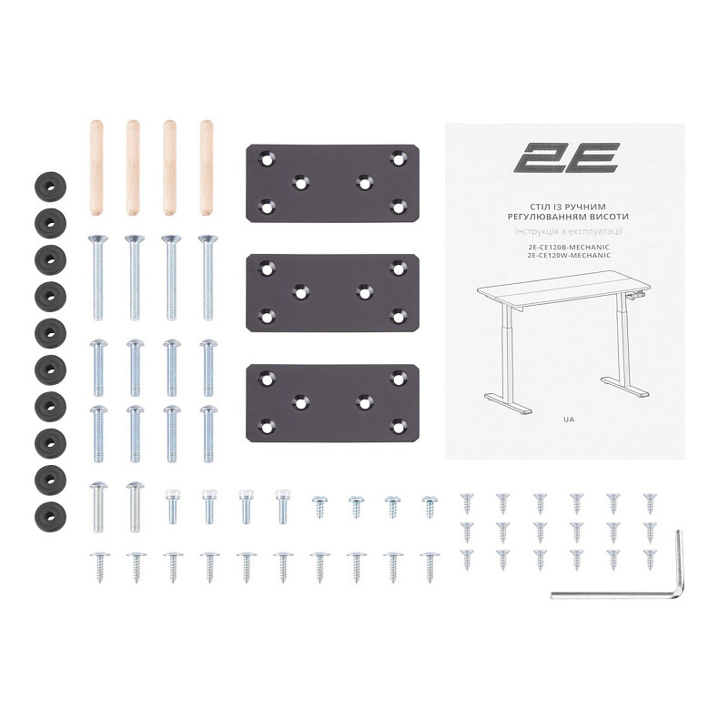 Стол компьютерный 2E СЕ120B-MECHANIC, регулировка высоты, механика, 72/120х120x60см, черный