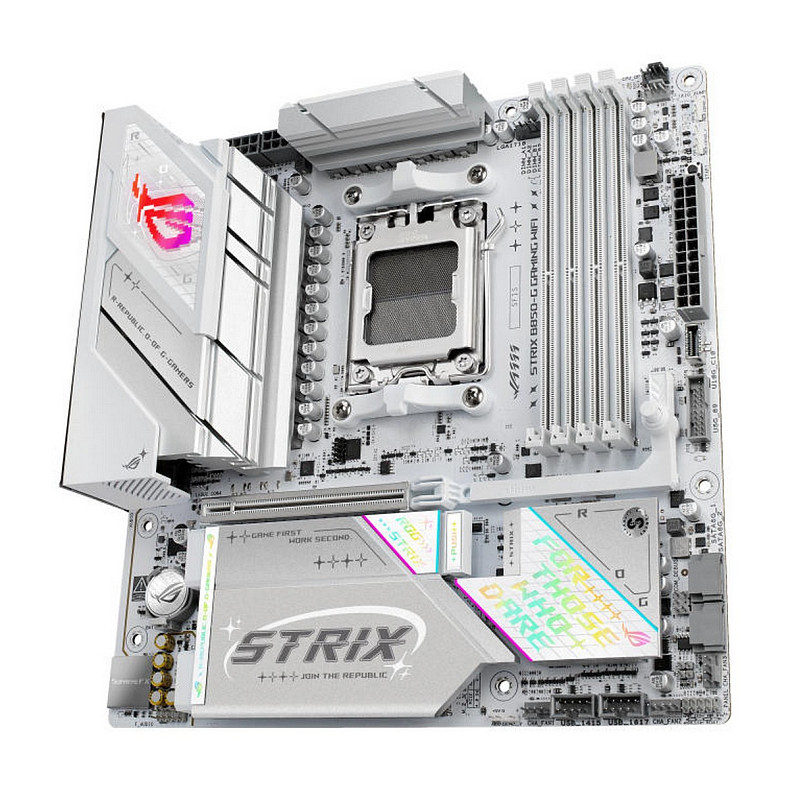 Материнcька плата ASUS ROG STRIX B850-G GAMING WIFI sAM5 B850 4xDDR5 M.2 HDMI DP WiFi BT mATX білий