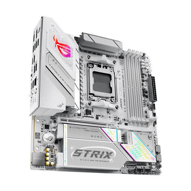 Материнcька плата ASUS ROG STRIX B850-G GAMING WIFI sAM5 B850 4xDDR5 M.2 HDMI DP WiFi BT mATX білий