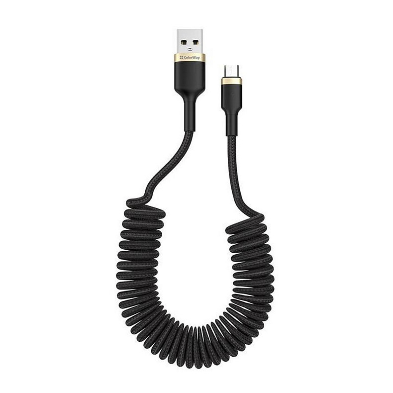 Кабель ColorWay USB-microUSB, spiral, 2.4А, 1м, Black (CW-CBUM051-BK)