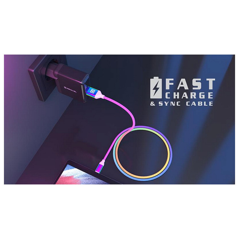 Кабель REAL-EL Premium Rainbow USB-USB Type C 1m (EL123500050)