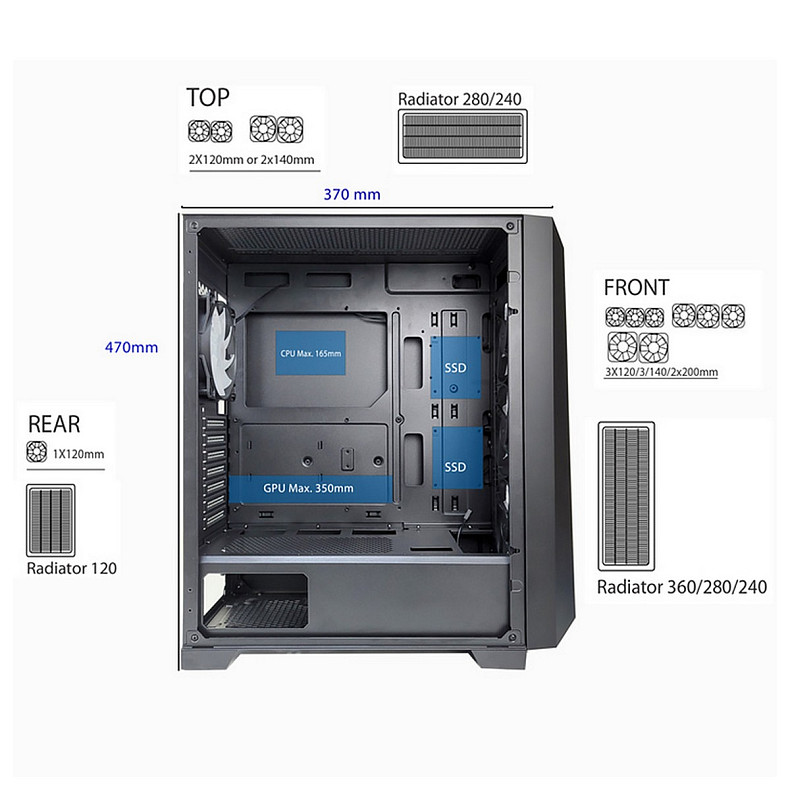 Корпус Xilence XILENT BREEZE Performance A + X712.RGB 2xUSB3.0, 3xARGB FAN 12cm, без БЖ ATX