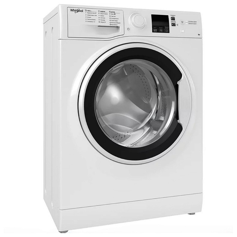 Стиральная машина Whirlpool фронтальная, 6кг, 1200, A+++, 43см, дисплей, инвертор, черный люк, белый