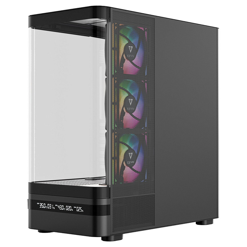 Корпус Modecom VOLCANO AQ200 ARGB MIDI FRONT LCD, 4x120mm fans BLACK без БЖ ATX