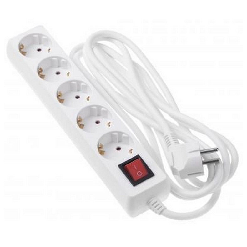 Сетевой удлинитель 2Е 5XSchuko с выключателем, 3G*1.5мм2, 3м, white