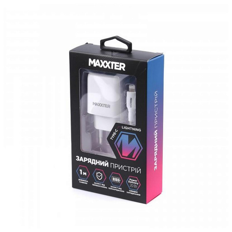 Зарядний пристрій Maxxter (1USBх3А) QC3.0 White (WC-PD-CtL-01) + кабель Lightning
