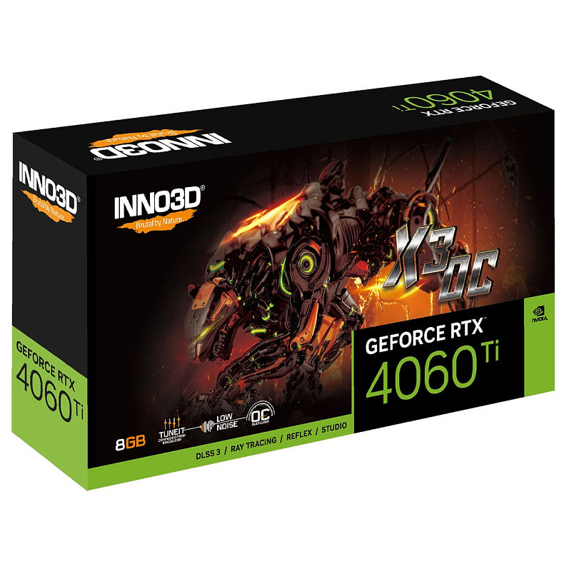 Відеокарта GeForce RTX4060 Ti Inno3D X3 OC, 8GB GDDR6, 128bit, PCI Express 4.0 X8 (N406T3-08D6X-171153L)