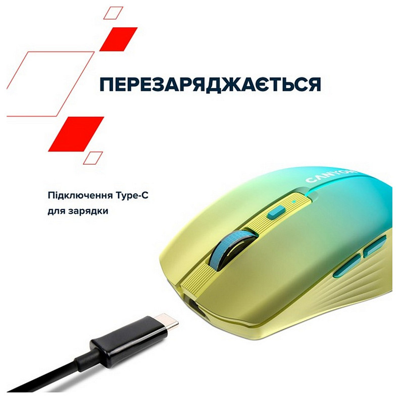 Миша бездротова Canyon MW-44 LED Rechargeable Wireless/Bluetooth Yellow Blue (CNS-CMSW44UA)