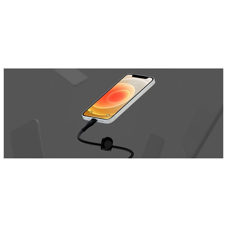 Кабель Belkin USB-A - Lightning плетений, силіконовий, з ремінцем на магніті, 1м, Black