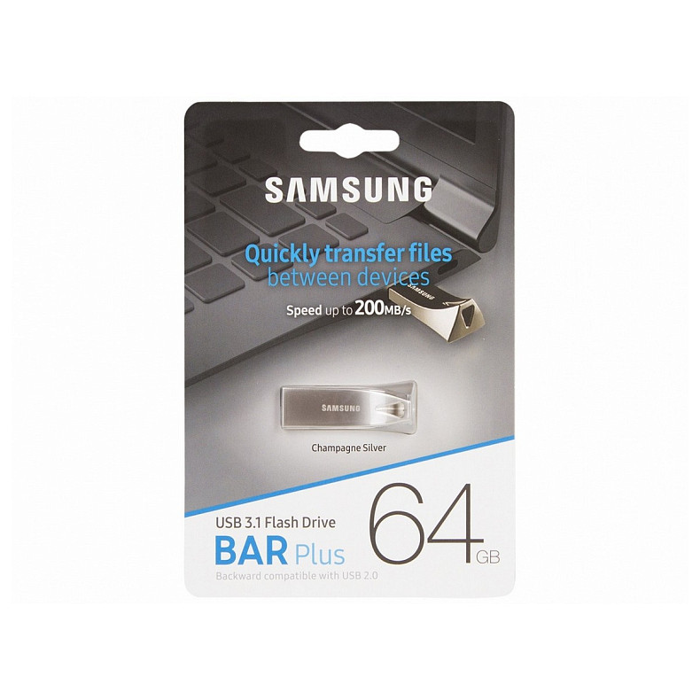 Накопитель Samsung 64GB USB 3.1 Type-C Bar Plus Серебряный (MUF-64BE3/APC)