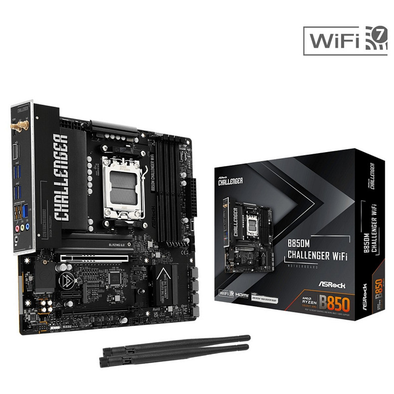 Материнська плата ASRock B850M CHALLENGER WIFI (AM5/B850, 4*DDR5, 2xPCIex16, HDMI/DP, 4xSATAІІІ,2xM.2, 2.5GLan, mATX)
