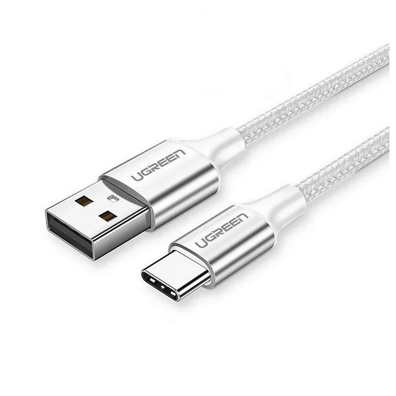 Кабель USB 2.0 AM-Type-C M, 1.5 м, 3.0A, (18W) Nickel Plating Aluminum Braid Білий, US288 UGREEN
