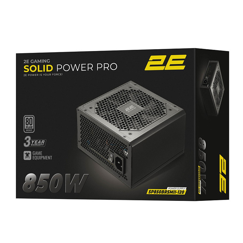 Блок питания 2E GAMING Solid Power Pro (850W), >85%, 80+ Bronze, 120mm, 1xMB 24pin(20+4), 2xCPU