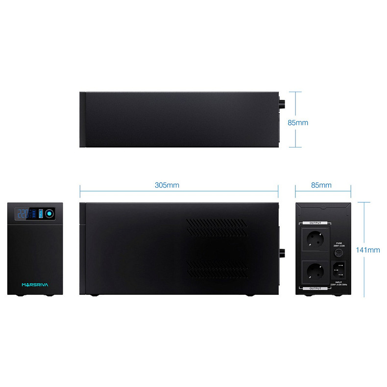 ДБЖ Marsriva MR-UF1200L, 1200ВА/950Вт, Line-Interactive, LED version, з літієвою батареєю