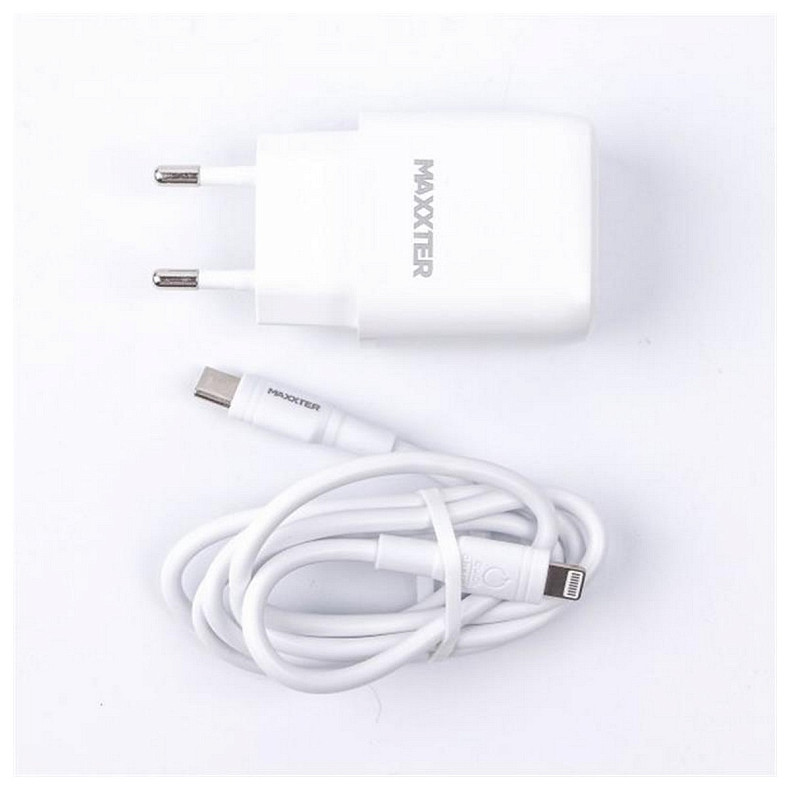 Зарядний пристрій Maxxter (1USBх3А) QC3.0 White (WC-PD-CtL-01) + кабель Lightning
