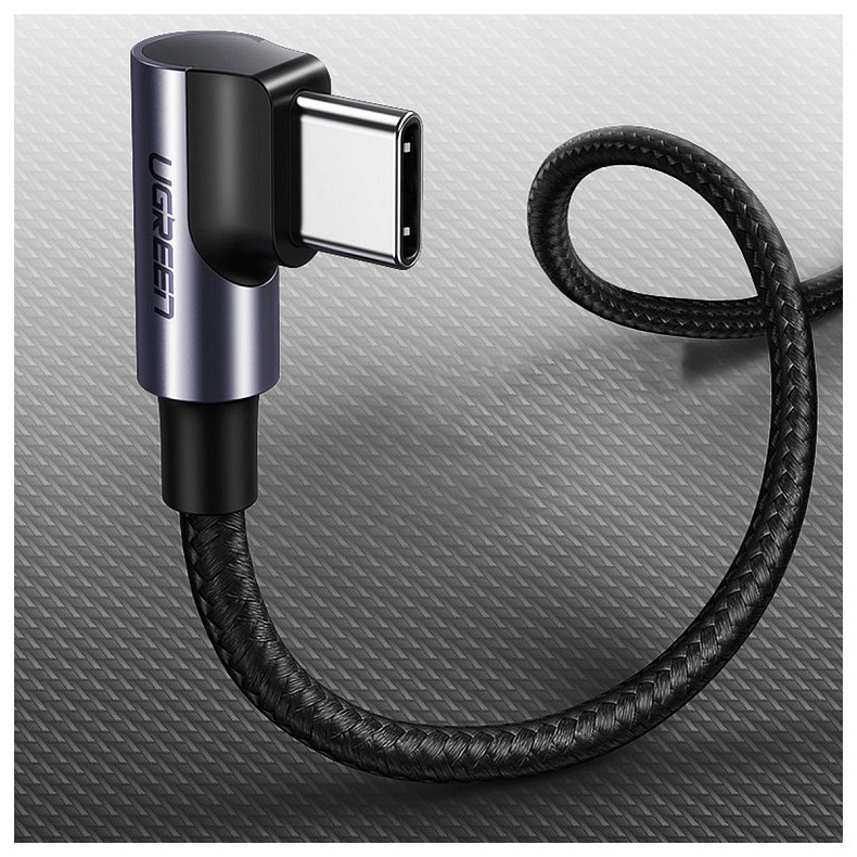 Кабель USB 2.0 Type-C M-M, 2 м, 90°Angle, (60W) Черный+Cерый, US255 UGREEN