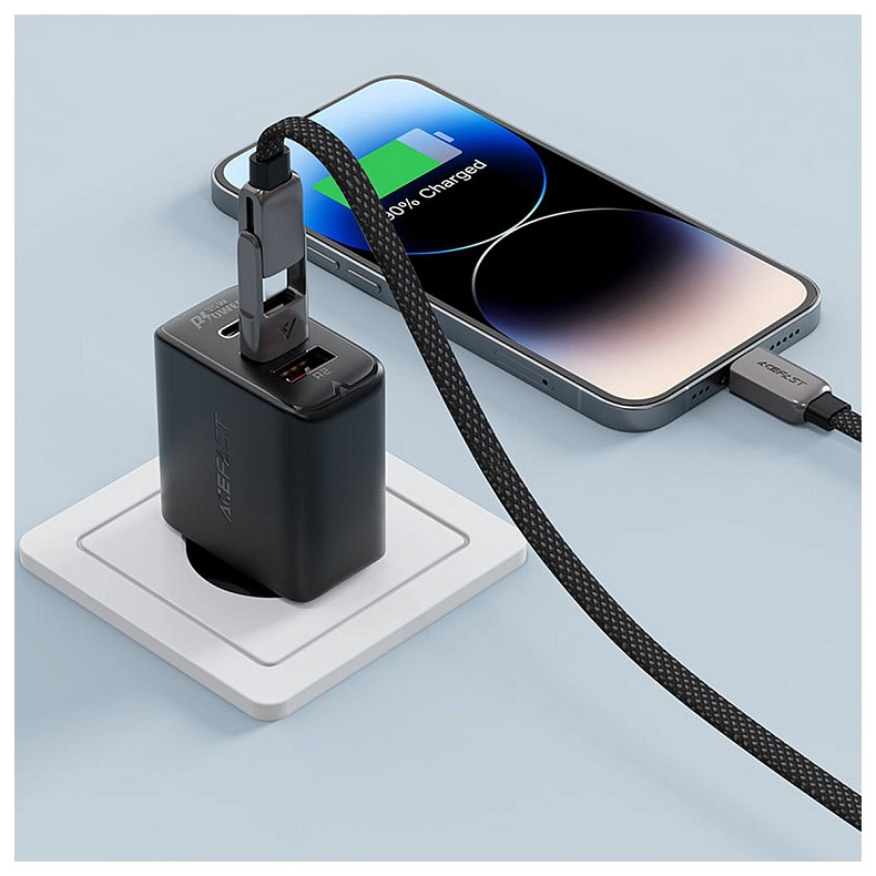 Кабель USB 2.0 USB-A/USB-C to USB-C, 1.2 м, 20V, 3.0A, zink alloy Black, C13-04 Acefast
