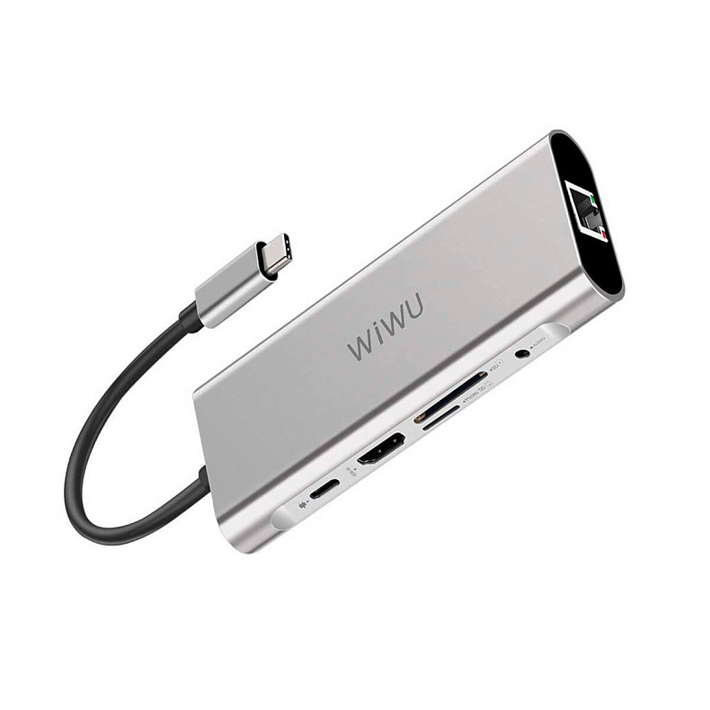 Адаптер WIWU Adapter Apollo A931HRT USB-C to 3xUSB3.0+RJ45+USB-C+HDMI+micro SD+SD+Mini-jack 3.5 HUB Gray