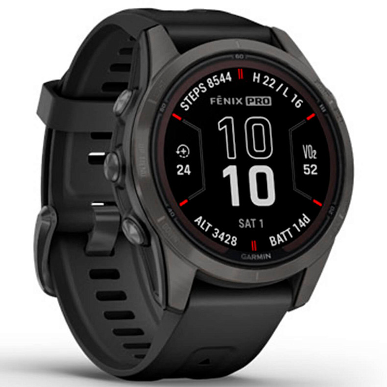 Спортивний годинник GARMIN Fenix 7S Pro Sapphire Solar Carbon Gray Titanium with Black Silicone