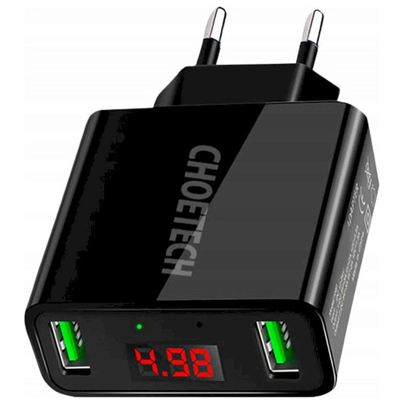 Сетевое зарядное устройство для Choetech C0028 Dual Port USB Black