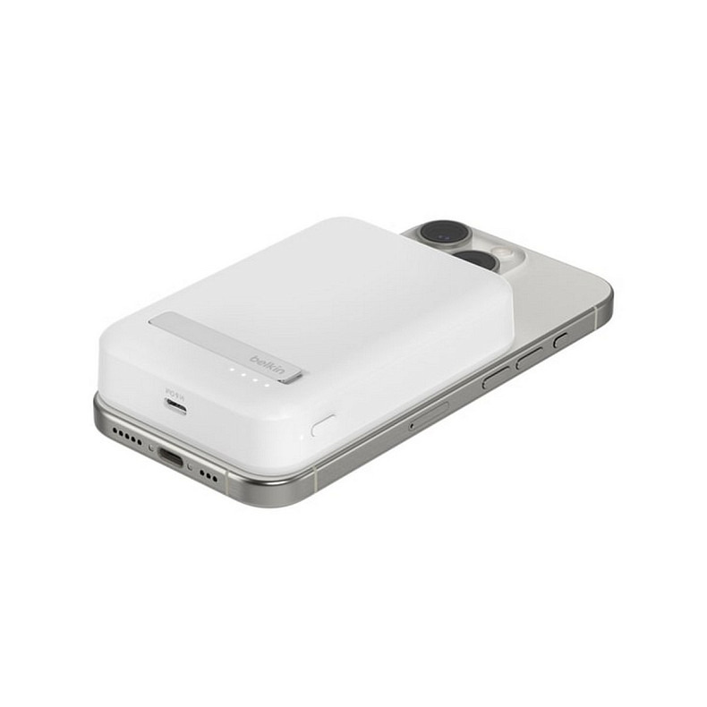 Аккумулятор портативный литий-ионный Power Bank Belkin 8000мА·ч, 15Вт, MagSafe Qi2, белый