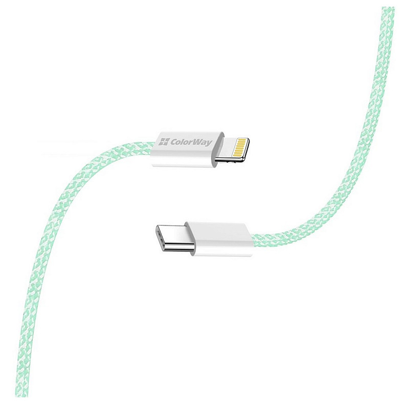 Кабель ColorWay Lightning + Type-C USB (M/M), 3.0 А, 1 м, Green (CW-CBPDCL061-G)