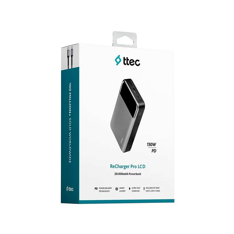 Універсальна мобільна батарея Ttec 20000mAh ReCharger Pro LCD PD 130W Space Gray (2BB218UG)