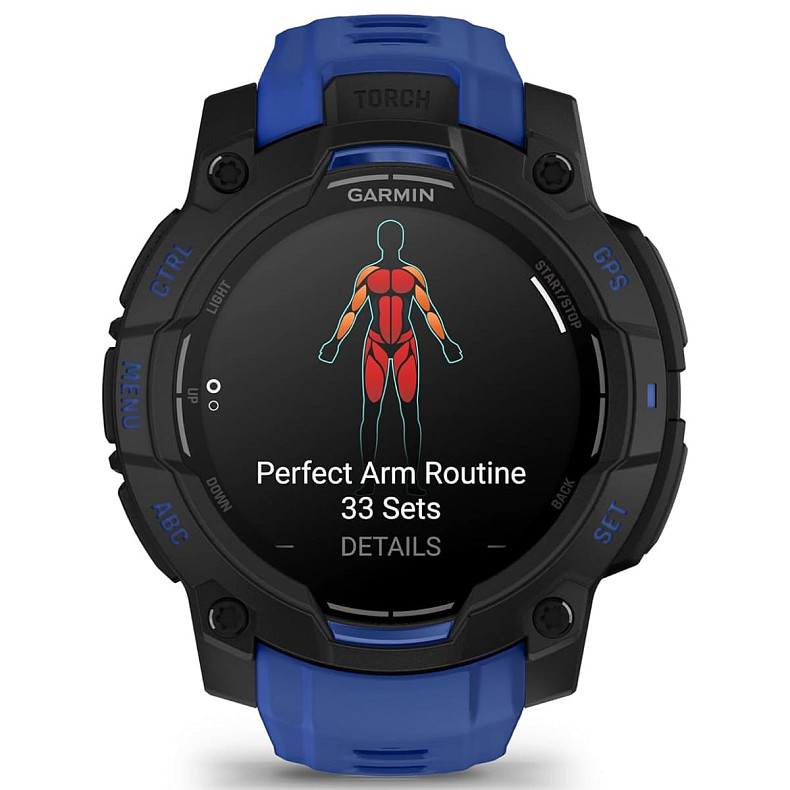 Спортивные часы Garmin Instinct 3 45mm AMOLED Black with Bolt Blue/Black Silicone (010-02936-43)