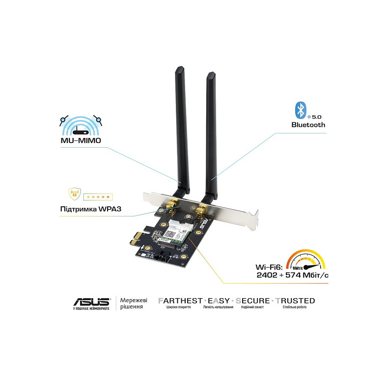 WiFi-адаптер ASUS PCE-AX3000 Bluetooth 5.0 PCI Express WPA3 MU-MIMO OFDMA