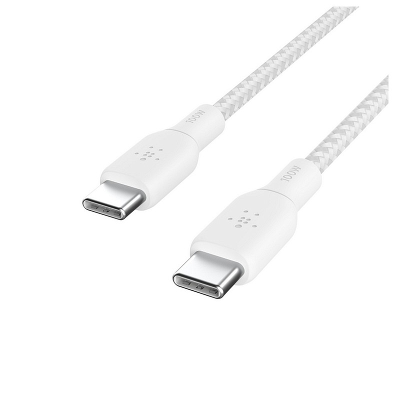 Кабель Belkin USB-С > USB-С, 2м, 100Вт, плетеный, белый