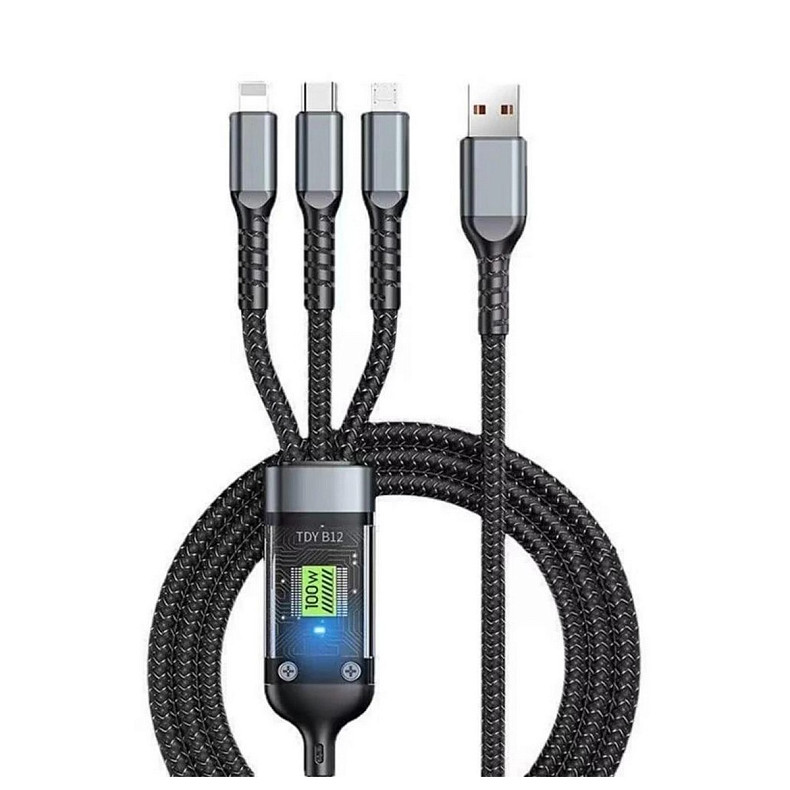 Кабель XoKo SC-3100 USB - Lightning + micro USB + USB Type-C (M/M), 1.2 м, Black (SC-3100)