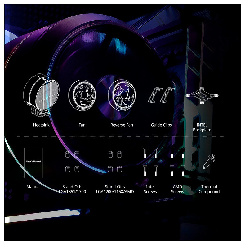 Кулер Zalman ZET5, ARGB LGA 1851, 1700, 1200, 115x, AM5, AM4, 4pin PWM, 3pin+5VARGB white