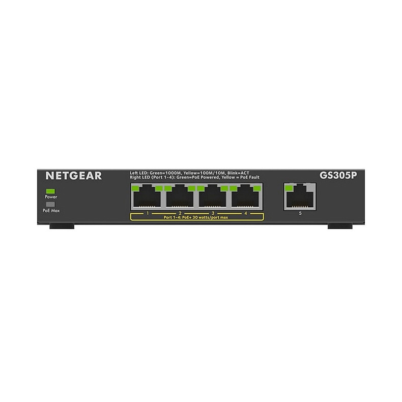 Комутатор NETGEAR GS305Pv2 4xGE PoE+ (63Вт), 1xGE, некерований