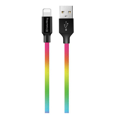 Кабель ColorWay USB-Lightning, 2.4А, 1м, Multicolor (CW-CBUL016-MC)
