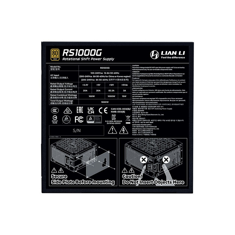 Блок питания Lian Li RS Gold 1000 Black with Hub, EU Cord (G9P.RS1000G.BH00.EU)